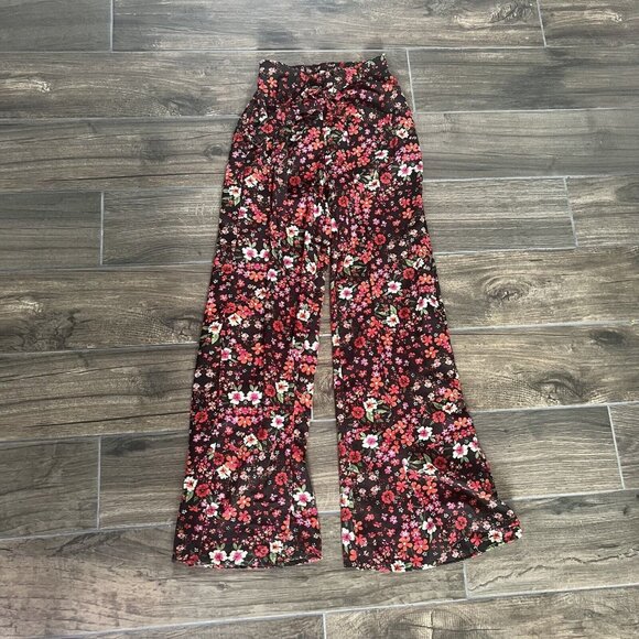 Acaci Pants Black Pink Floral Size Small Bow - Picture 1 of 6